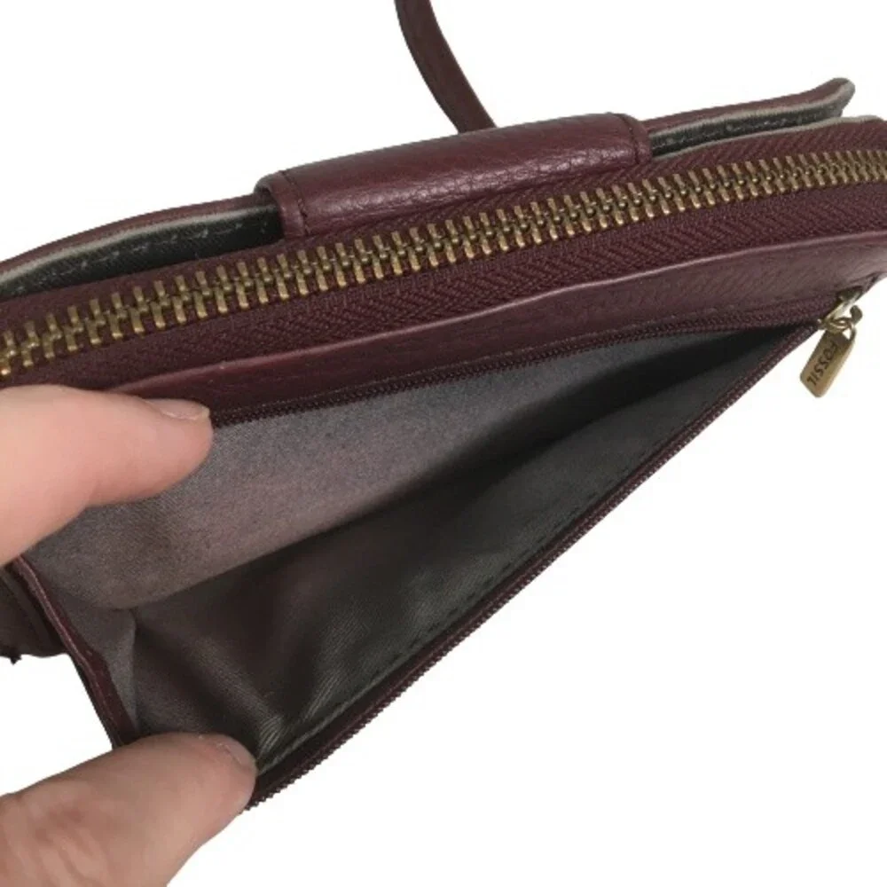 FOSSIL Quinn Slim Leather Clutch Wallet Wristlet MULTI COLOR Pink Burgundy Gray